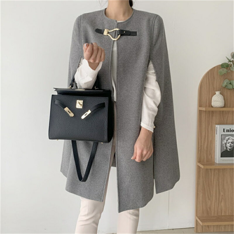 カジュアル 韓国ファッション シンプル 柔らかい印象 ショール ポンチョコート[K](T)