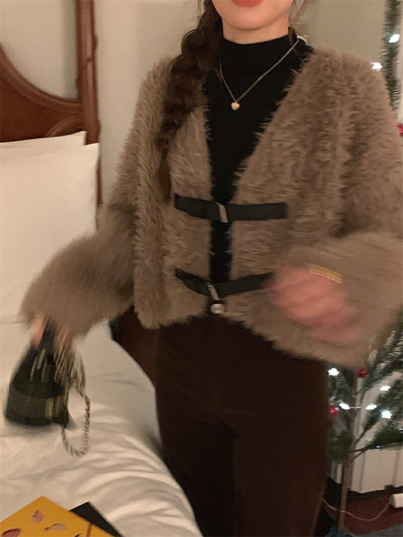 カジュアル レトロ 韓国ファッション 柔らかい印象 ふわふわ コート[K](T)