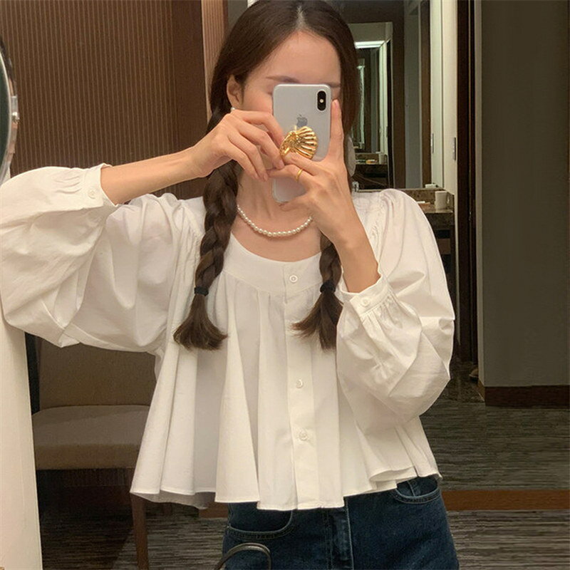 カジュアル エレガント プリーツ シャツブラウス[K](T)(4)