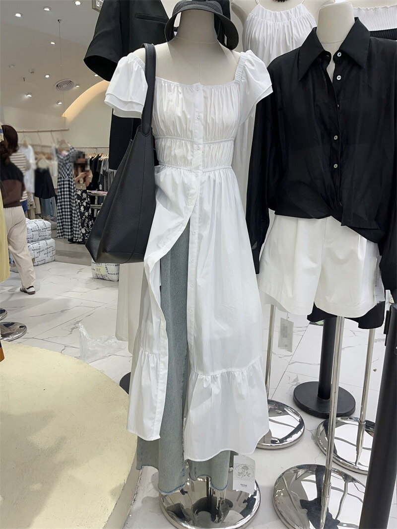 カジュアル シングルブレスト 無地 ワンピース[K](T)