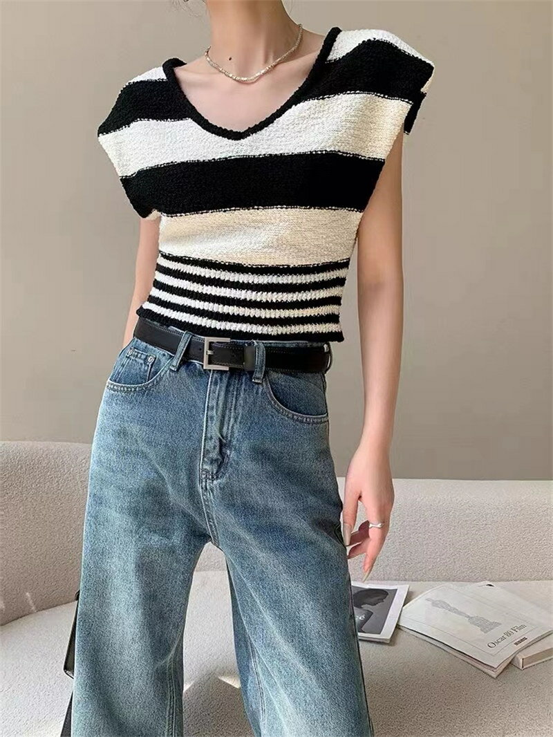 カジュアルストライプ柄ニットシャツ[K]