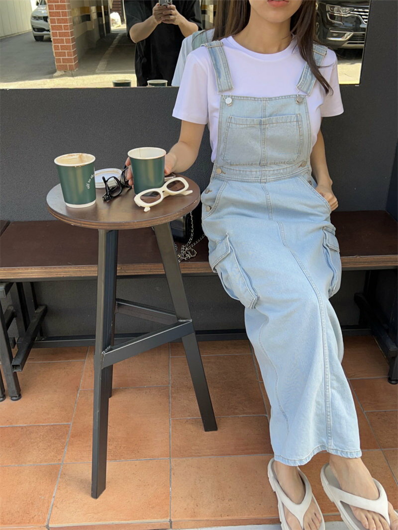 若見え デニム ロングパンツ パンツ丈 オールインワンサロペット[K](T)