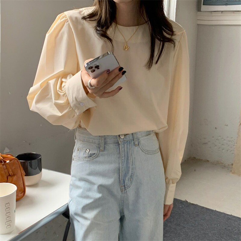 カジュアル気質 chic 長袖無地シャツ/ブラウス (T)