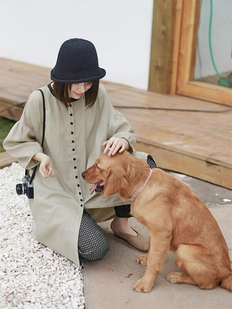 カジュアル気質ロング綿麻シャツ/ブラウス (T)