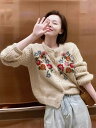 カジュアル気質 chic 長袖ニット花刺繍カーディガン (T)