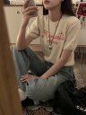 刺しゅう飾り 可愛い トップス Tシャツ ブラウス (T)