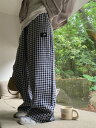 ゆったりチェック柄ロングパンツ (T)