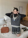 ニットセーター ベスト+セミロングスカート セット (T)