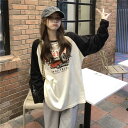 レトロおしゃれカジュアル長袖配色Tシャツ (T)