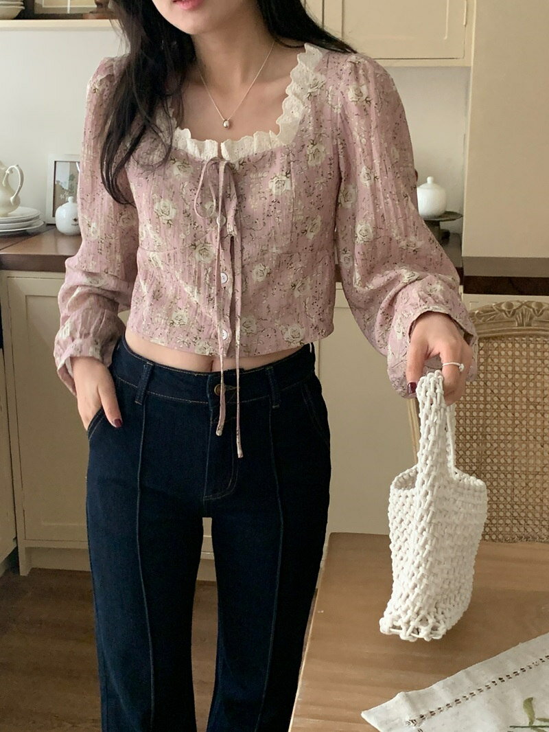 気質レトロおしゃれ花柄シャツ/ブラウス (T)
