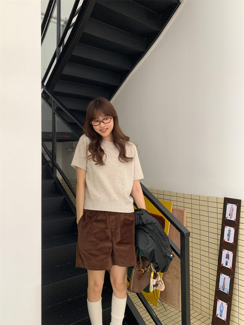 韓国風 気質 おしゃれ 人気 半袖セーター Tシャツ (T)