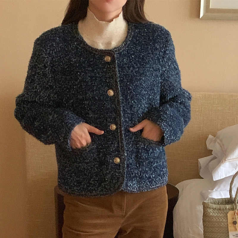 フレンチ気質レトロトップス折り襟ツイードコート (T)