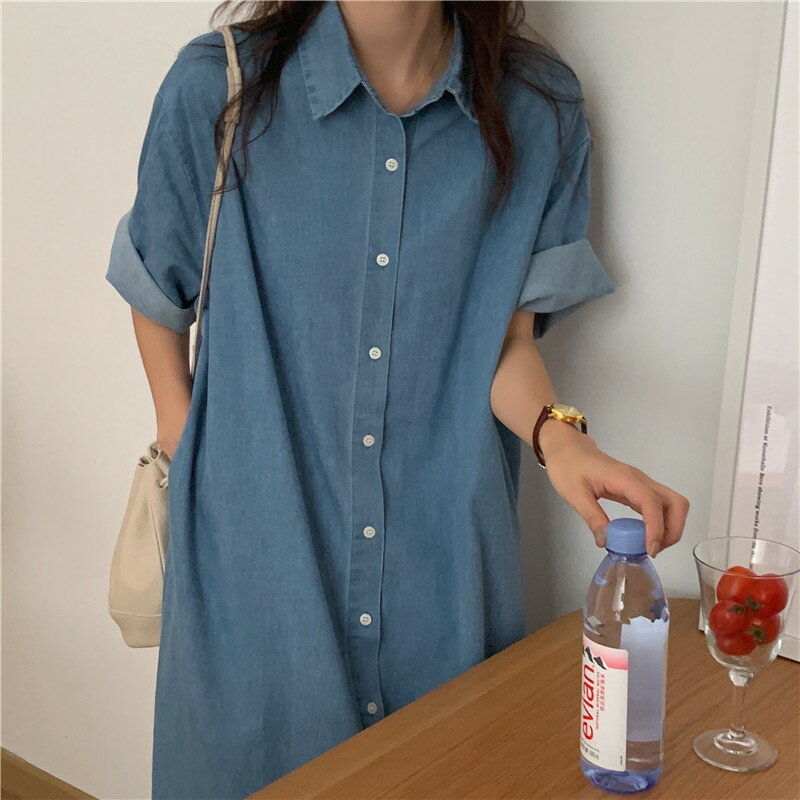 デニムシャツワンピース ロング丈 (T)