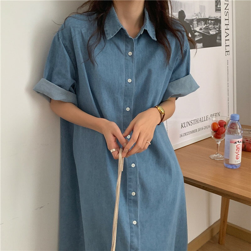 デニムシャツワンピース ロング丈 (T)