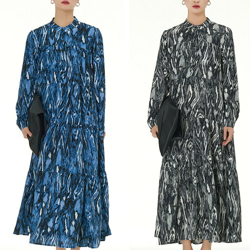ロング丈ワンピース ビッグシルエット 長袖 レディース シャツワンピース (T) ロング丈ワンピース ビッグシルエット 長袖 レディース シャツワンピース (T)