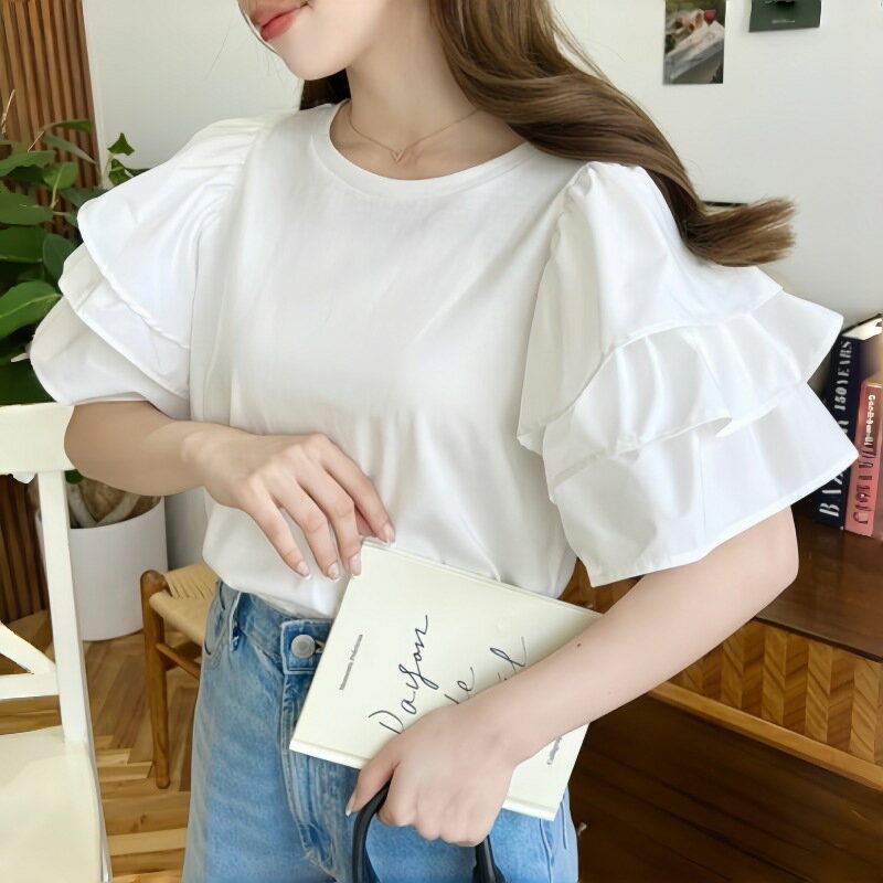 2024年夏新作 Tシャツ レディース トップス ラウンドネック 半袖シャツ (T)(4)