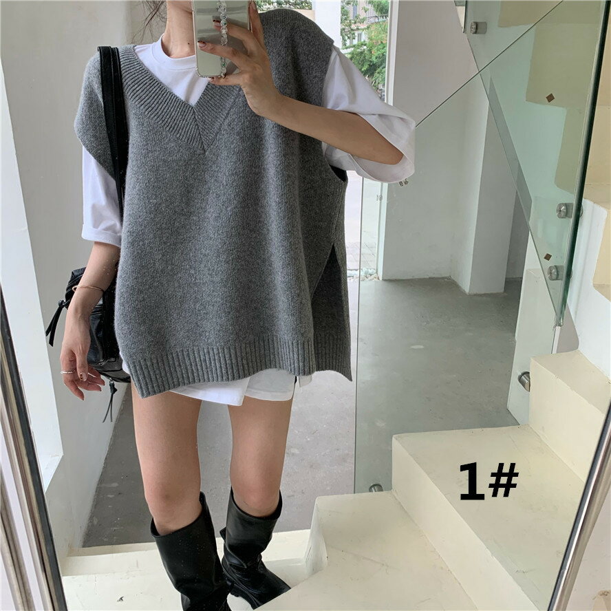 Vネックノースリーブニットベスト (T)