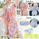 ビキニ オフショル ショーパン セット ボタニカル柄 体型カ...