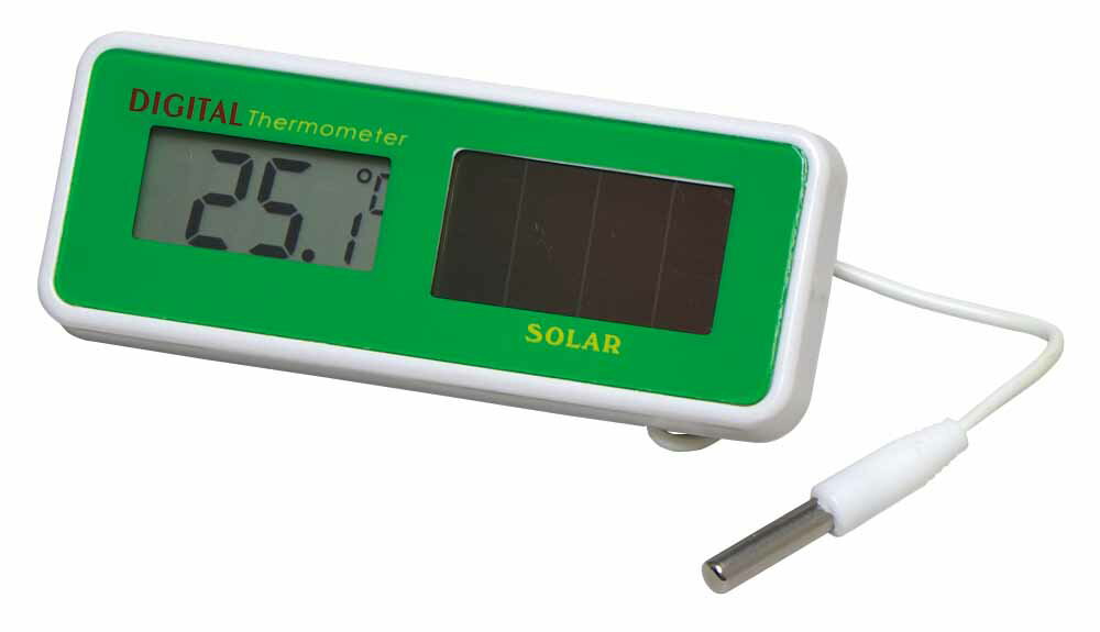 ソーラーサーモ（デジタル隔測温度計）デジタル ソーラー 水槽 温度管理 遠隔 温度 計測 マグネット付き 冷蔵庫 気象計 デジタル温度計 マグネット センサコード1m ホワイト 白 グリーン 簡単取り付け 小型 コンパクト ソーラー電池 ボタン電池 LR-44 測定 計測 表示 [J](T)