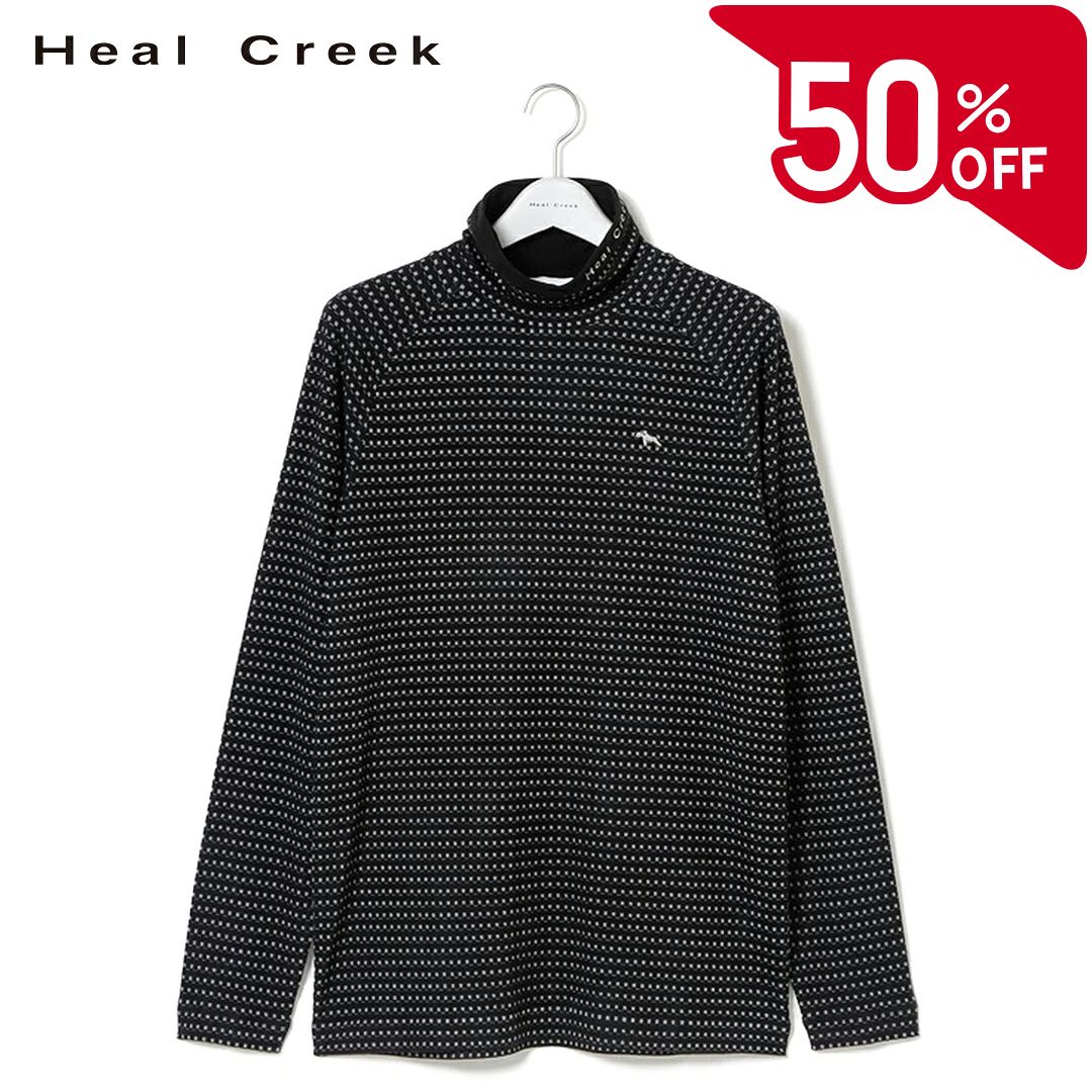 TAKEO KIKUCHI SPORT - 【50％OFFセール】Heal Creek ニット 長袖 セーター タートルネック ヒールクリーク MILLION HOT Eco スクエア ドット 左胸ヘンリー刺繍 衿ロゴ刺繍 メンズ メンズウェア ゴルフ 高級 ラグジュアリー クラシック ゴルフウェア スポーツウェア アウトドア 秋冬 ブラック 50