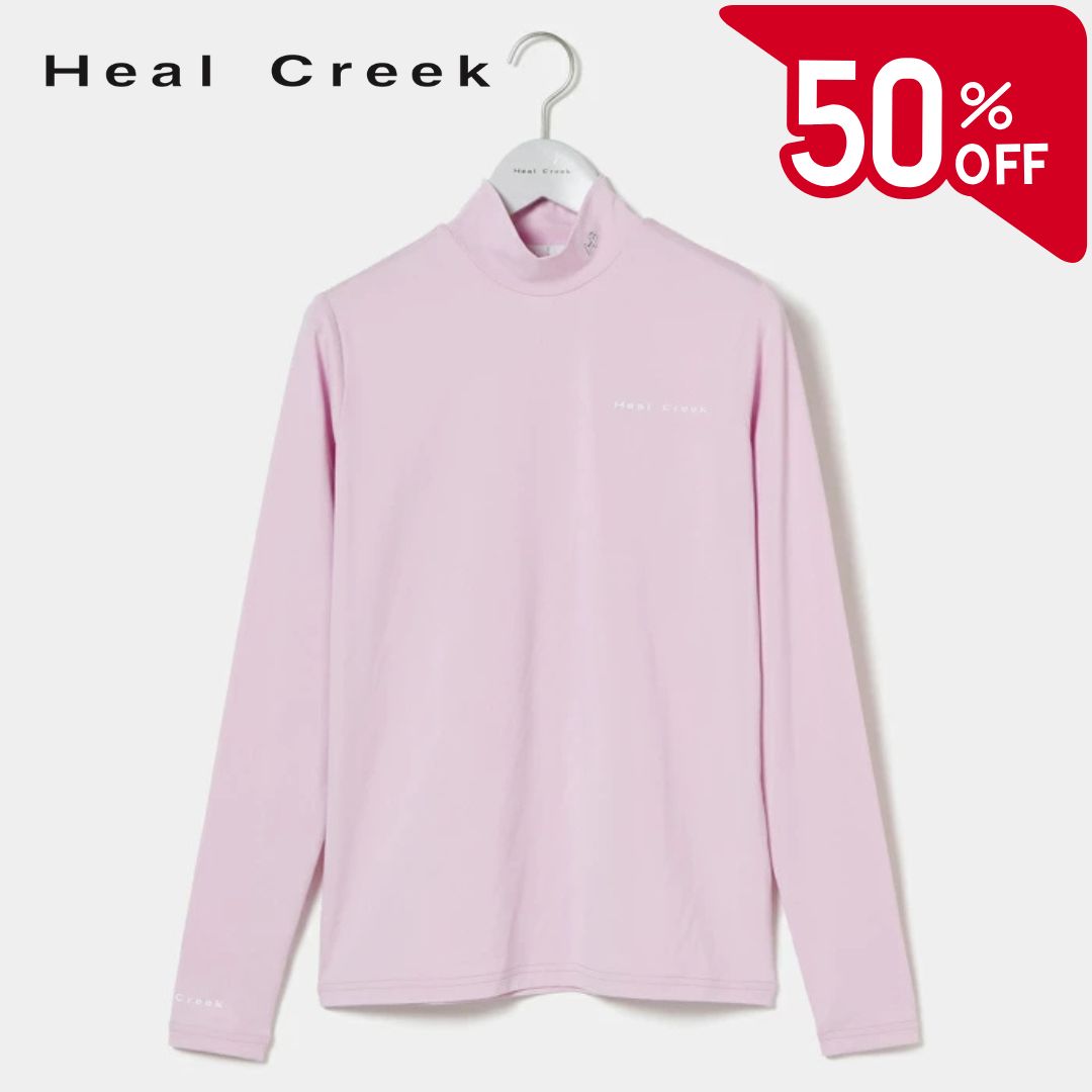 【50％OFFセール】Heal Creek モックネック シャツ 長袖 ハイネック ベア天竺 ヒールクリーク 無地 ワンポイント ロゴ刺繍 レディース レディースウェア ゴルフ ゴルフウェア スポーツウェア アウトドア 秋冬 吸水速乾 UVカット 防透け 接触冷感 ラベンダー 40