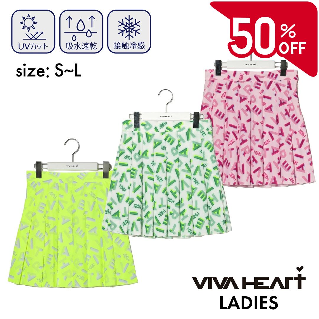 樂天商城 - 【50％OFFセール】 VIVA HEART プリーツスカート スカート コンチェロ ビバハート レディース 接触冷感 吸汗速乾 ゴルフ ゴルフウェア スポーツウェア グリーン ライトグリーン ピンク S M L セール