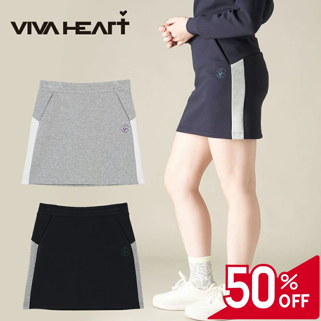 Rakuten - 【50％OFFセール】VIVA HEART スカート タイト ショート丈 ビバハート ダンボール素材 前ポケット ロゴ刺繍 切り替えデザイン セットアップ レディース レディースウェア ゴルフ ゴルフウェア スポーツウェア アウトドア 秋冬 ストレッチ 保温 ソフト グレー ネイビー 40 42