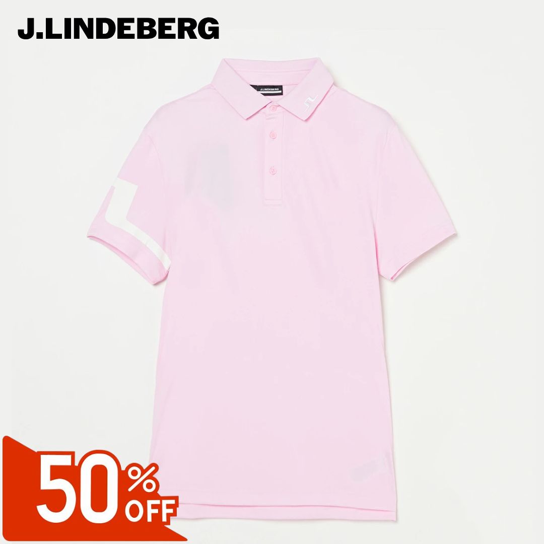 【50％OFFセール】J.LINDEBERG ポロシャツ 半袖 ジェイリンドバーグ メッシュ 無地 襟ロゴ刺繍 袖ブリッジロゴ レギュラーフィット メンズ メンズウェア ゴルフ ゴルフウェア スポーツウェア アウトドア 春夏 4wayストレッチ 速乾 ピンク ブルー セール