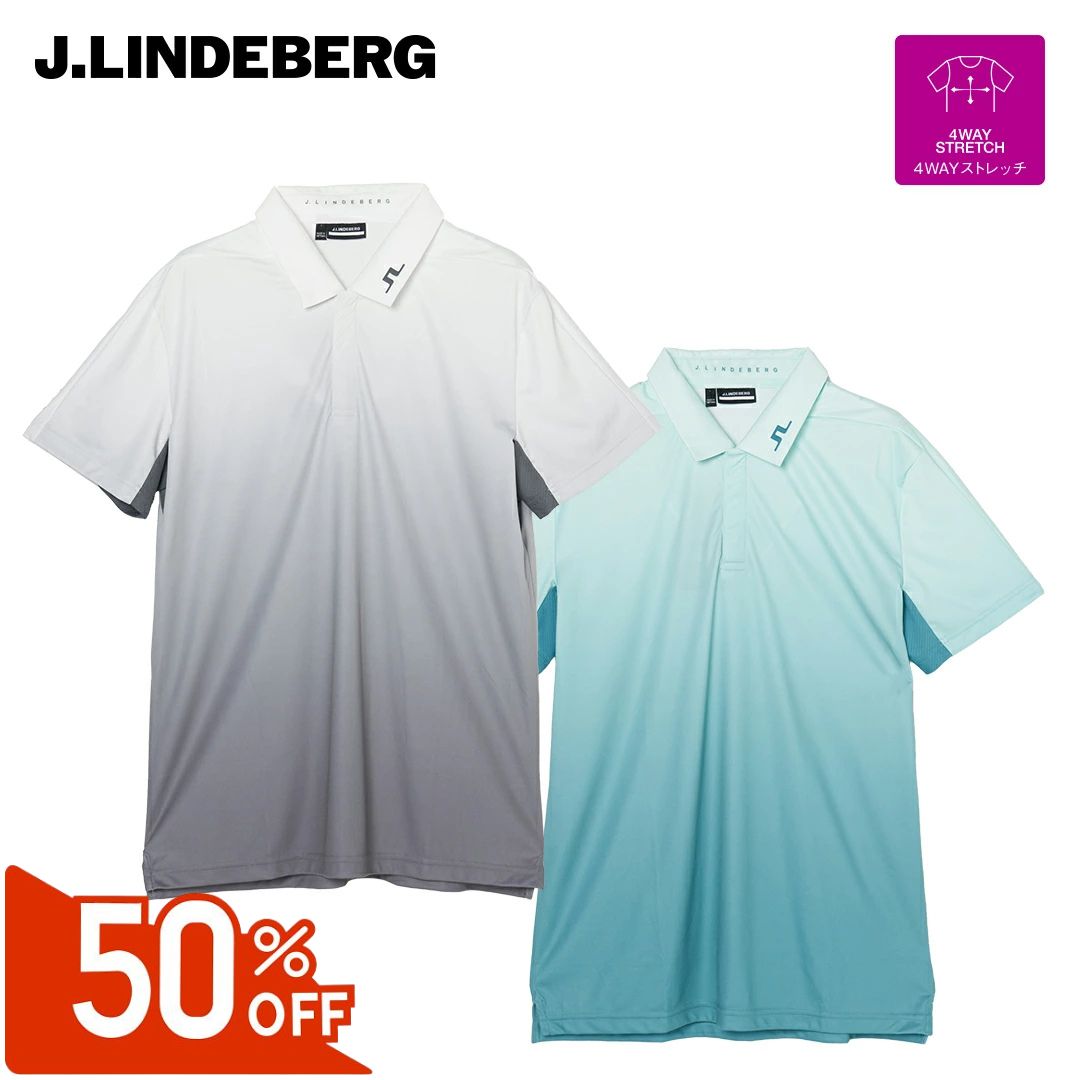 【50％OFFセール】J.LINDEBERG ポロシャツ 半袖 ジェイリンドバーグ TXジャージ 総柄 グラデーション リブ襟 ロゴプリント ブリッジロゴ メンズ メンズウェア ゴルフ 高級 ゴルフウェア スポーツウェア アウトドア 春夏 4wayストレッチ 速乾 グレー グリーン 44 セール