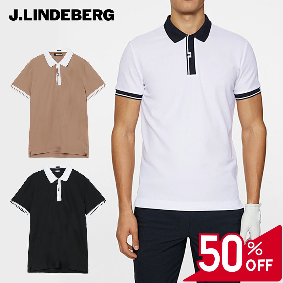 Other - 【50％OFFセール】J.LINDEBERG ポロシャツ 半袖 ジェイリンドバーグ リサイクル スポーツピケ リブカフス ロゴリブ サイドスリット ブリッジロゴ メンズ メンズウェア ゴルフ ゴルフウェア スポーツウェア アウトドア 春夏 速乾性 ホワイト キャメル ブラック 44 48 セール