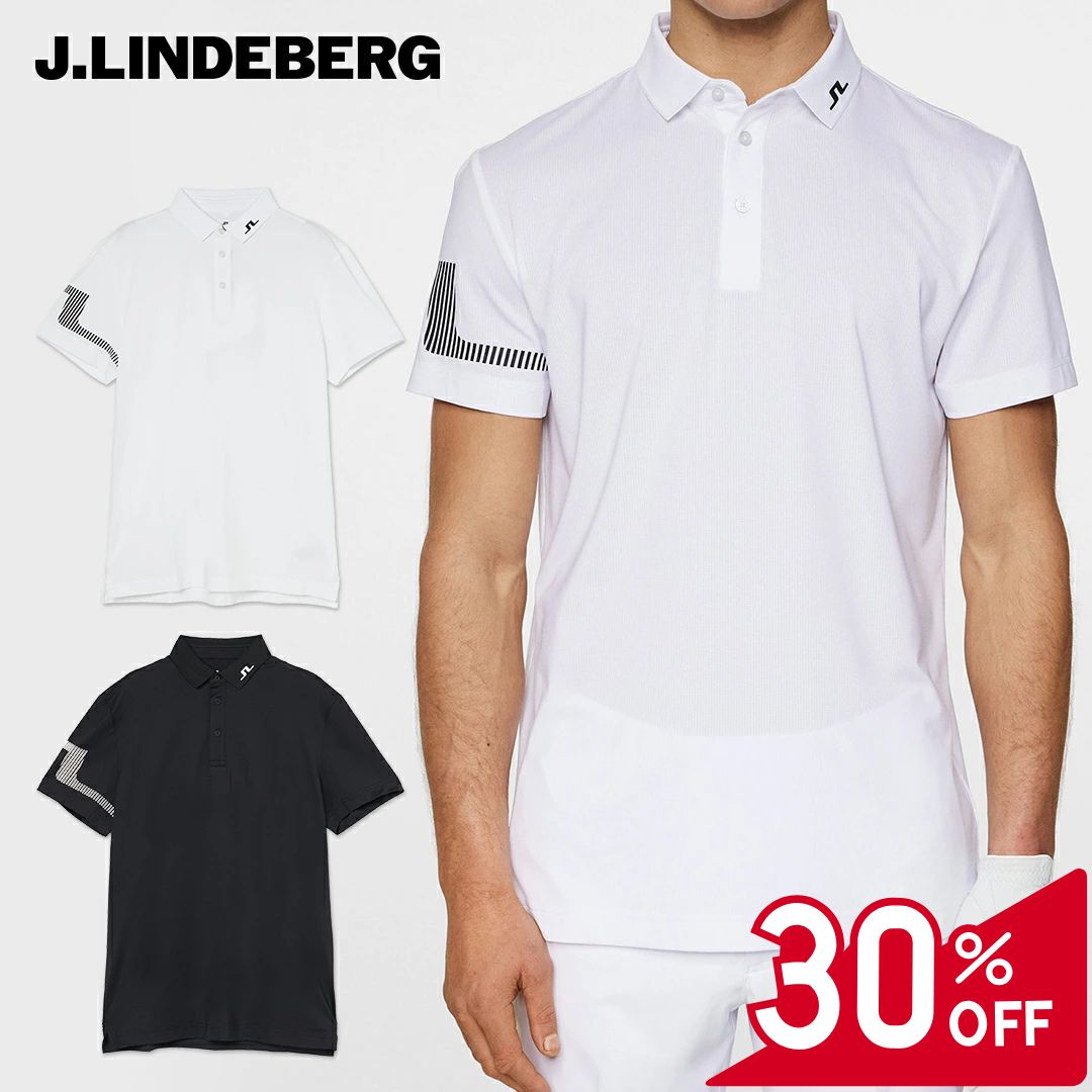 J Lindberg - 【30％OFFセール】J.LINDEBERG ポロシャツ 半袖 ジェイリンドバーグ ドライメッシュ 無地 ワンポイント グラデーション ブリッジロゴ アイコニック メンズ メンズウェア ゴルフ ゴルフウェア スポーツウェア アウトドア 春夏 伸縮 吸湿速乾 ホワイト ブラック 44 セール