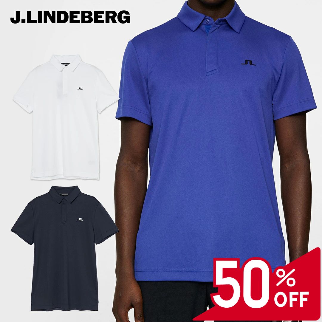 【50％OFFセール】J.LINDEBERG ポロシャツ 半袖 ジェイリンドバーグ ルーズニット ピケジャージ 無地 総柄 ブリッジマーク モノグラム エンボス メンズ メンズウェア ゴルフ ゴルフウェア スポーツウェア アウトドア 春夏 通気 吸湿速乾 ホワイト ネイビー ブルー セール
