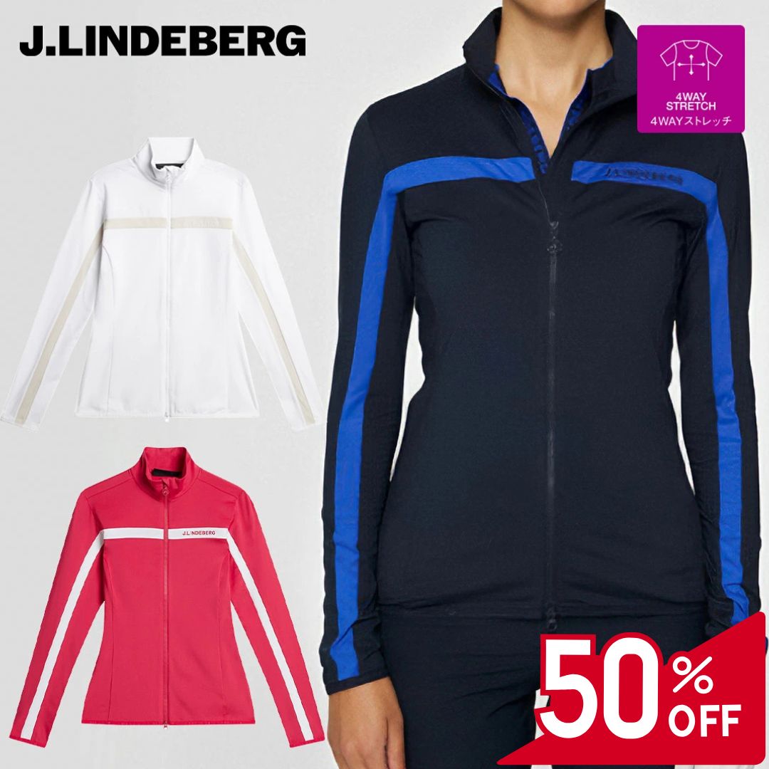 【50％OFFセール】J.LINDEBERG ミッドレイヤー 長袖 ジャージ ジャケット アウター 起毛 ジェイリンドバーグ ZIP エッジテープ レディース レディースウェア ゴルフ ゴルフウェア スポーツウェア アウトドア 秋冬 4wayストレッチ 速乾 軽量 36 38 40