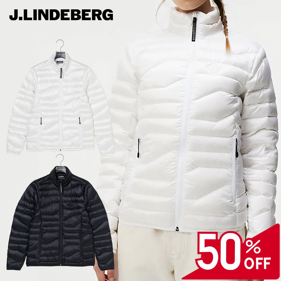 【50％OFFセール】J.LINDEBERG ジャケット 長袖 ダウン ダウンジャケット アウター 軽量 ジェイリンドバーグ 無地 ZIP フェザー レディース レディースウェア ゴルフ 高級 ラグジュアリー ゴルフウェア スポーツウェア アウトドア 秋冬 撥水加工 ホワイト ネイビー 36