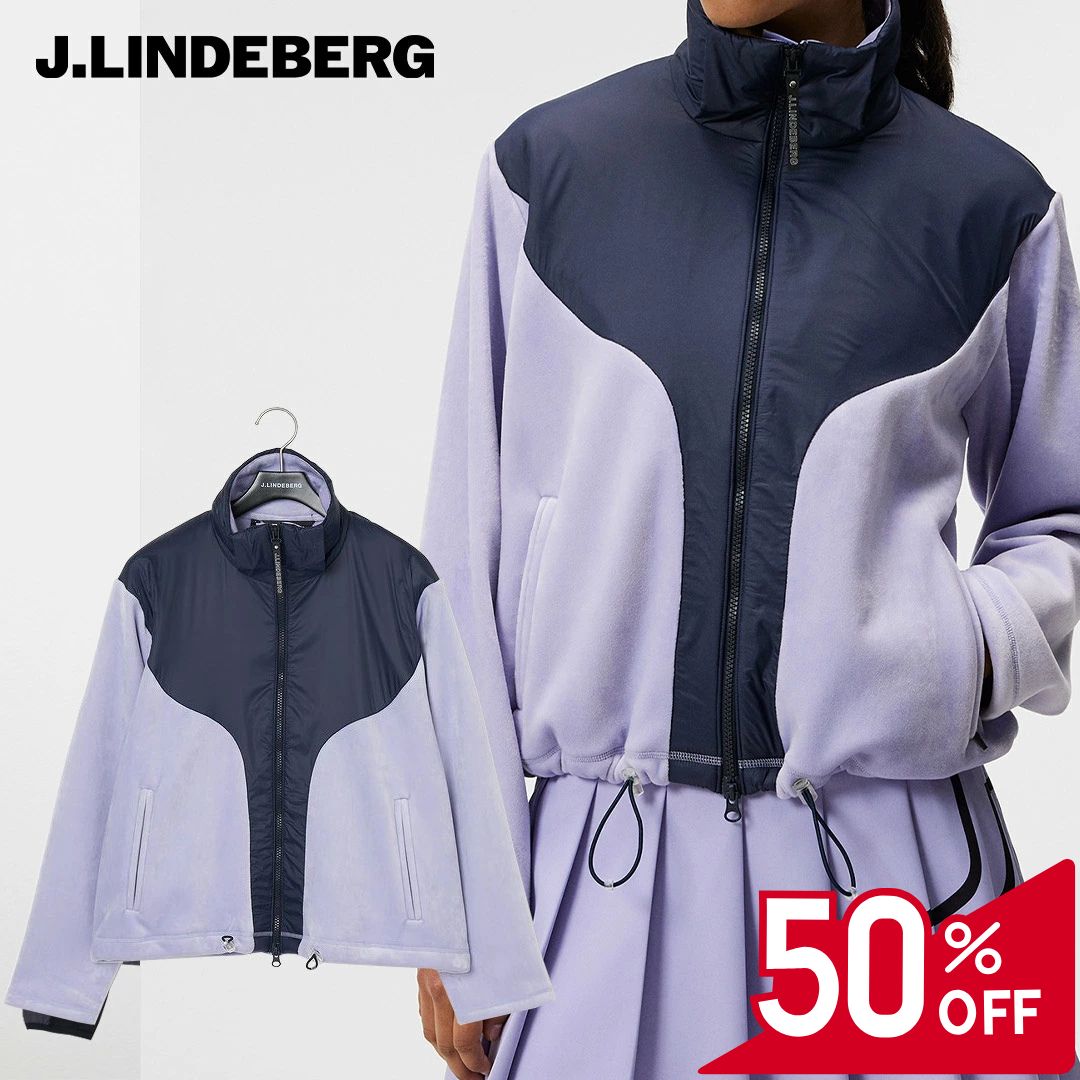 【50％OFFセール】J.LINDEBERG ブルゾン 長袖 アウター ジャケット ジェイリンドバーグ ベロア ZIP ハイネック 背シリコンロゴ ストッパー付 ドローコード レディース レディースウェア ゴルフ 高級 ゴルフウェア スポーツウェア アウトドア 秋冬 伸縮性 ソフト パープル 40
