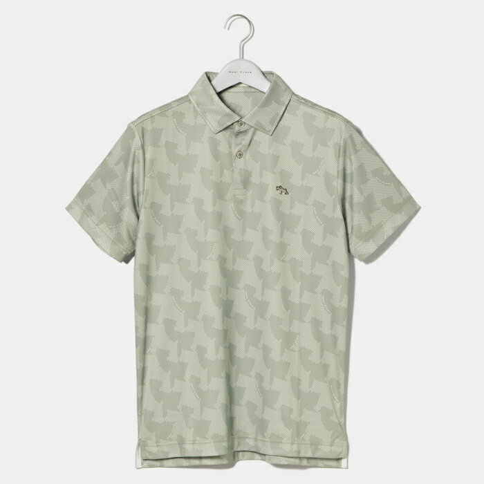 【50％OFF】Heal Creek 半袖シャツ カモフラ柄 ヒールクリーク 総柄 ヘンリー君 プリントシャツ ストレッチ素材 吸水速乾 UVカット ワンポイントロゴ メンズ ゴルフウェア ゴルフ スポーツウェア ライトグレー ネイビー ポロシャツ M L LL