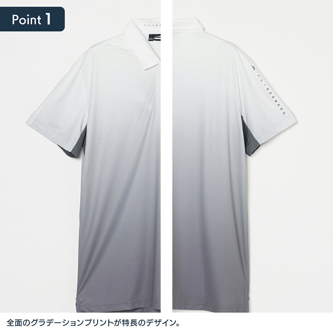 【50％OFFセール】J.LINDEBERG ポロシャツ 半袖 ジェイリンドバーグ TXジャージ 総柄 グラデーション リブ襟 ロゴプリント ブリッジロゴ メンズ メンズウェア ゴルフ 高級 ゴルフウェア スポーツウェア アウトドア 春夏 4wayストレッチ 速乾 グレー グリーン 44 セール