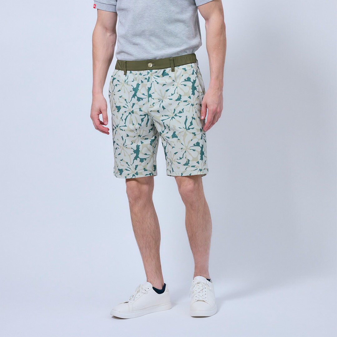 【50％OFFセール】Rosasen パンツ ショート丈 半ズボン ロサーセン メッシュ 総柄 花柄 プリント ロゴ刺繍 ポケット ベルトループ メンズ メンズウェア ゴルフ 高級 ゴルフウェア スポーツウェア アウトドア 春夏 エコ 吸水速乾 UV ストレッチ カーキ ブルー 79 85 セール