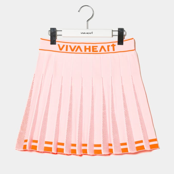 【50％OFF】 VIVA HEART プリーツスカート スカート ビバハート ジャガード ニット メッシュ レディース 軽量 ゴルフ ゴルフウェア スポーツウェア 春夏 オレンジ ブルー ネイビー S M L