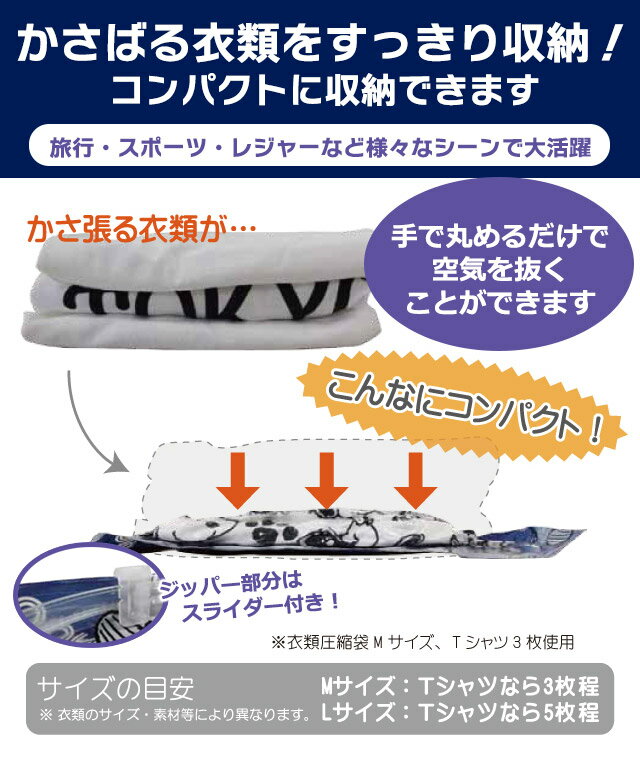 スヌーピー 衣類 圧縮袋 Mサイズ Lサイズ 各1枚 掃除機不要 日本製 SNOOPY 2点迄メール便OK(va1a071)