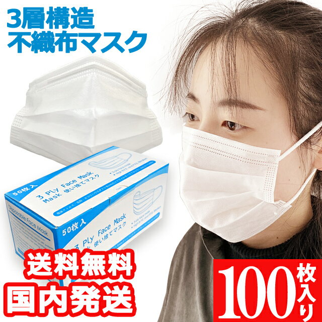 【即日発送 即納】マスク GPT 使い捨てマスク3 不織布【 100枚 】白色 3層構造 不織布マスク ますく 送料無料 箱 50枚入×2 (gu1a655)【セット】【送料無料】