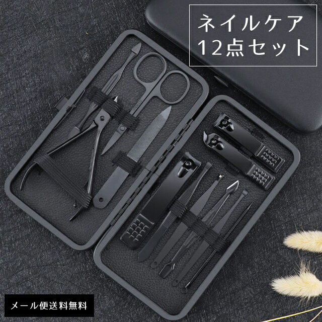 【メール便送料無料】 GPT 爪切り セット ネイルケア ブラック 12点セット トラベル 身だしなみ 耳かき ネイルニッパー 甘皮 手入れ 毛抜き やすり ケ...