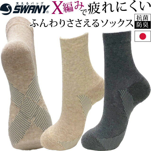 楽天スーツケース旅行用品のグリプトン日本製 スワニー SWANY 靴下 土踏まず アーチ クロス サポート 抗菌 防臭 リフトアップ X編み 圧着 クッション ホールド ふんわりささえる ソックス くるぶし 丈 A-539 左右 1組 杢調 3点迄メール便OK（su1a212） 父の日 ギフト