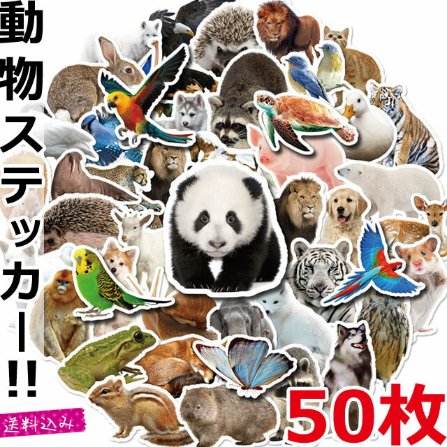 【メール便送料無料】GPT 動物 生き物 ステッカー 50枚 セット シール 目印 リアル ダイカット アニマル 防水 生物 昆虫 爬虫類 かわいい おしゃれ スーツケース 自転車 gu1c037-mail(gu1c038) (1通につき12点迄)