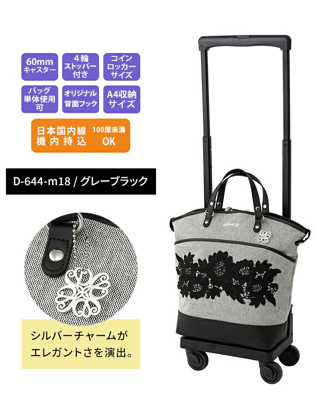スワニー SWANY 近沢レース店 コラボ ショッピングカート キャリーカート 買い物カート ソフト キャリーバッグ キャリーケース ストッパー 機内持ち込み キャスター 2WAY トート レディース フローレンス M18 サイズ D-644-m18 (su1a185)【旅行グッズ10点オマケ】[C]
