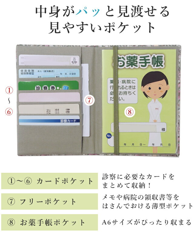 お薬手帳 ケース カードケース おくすり手帳ケース コンパクト A6 診察券 保険証 母子手帳 通帳 パスポート マルチケース カバー ホルダー 通院ケース リバティ柄 春 おしゃれ 母の日 プレゼント ギフト TKC16-LI 2点迄メール便OK(on0a048) 3
