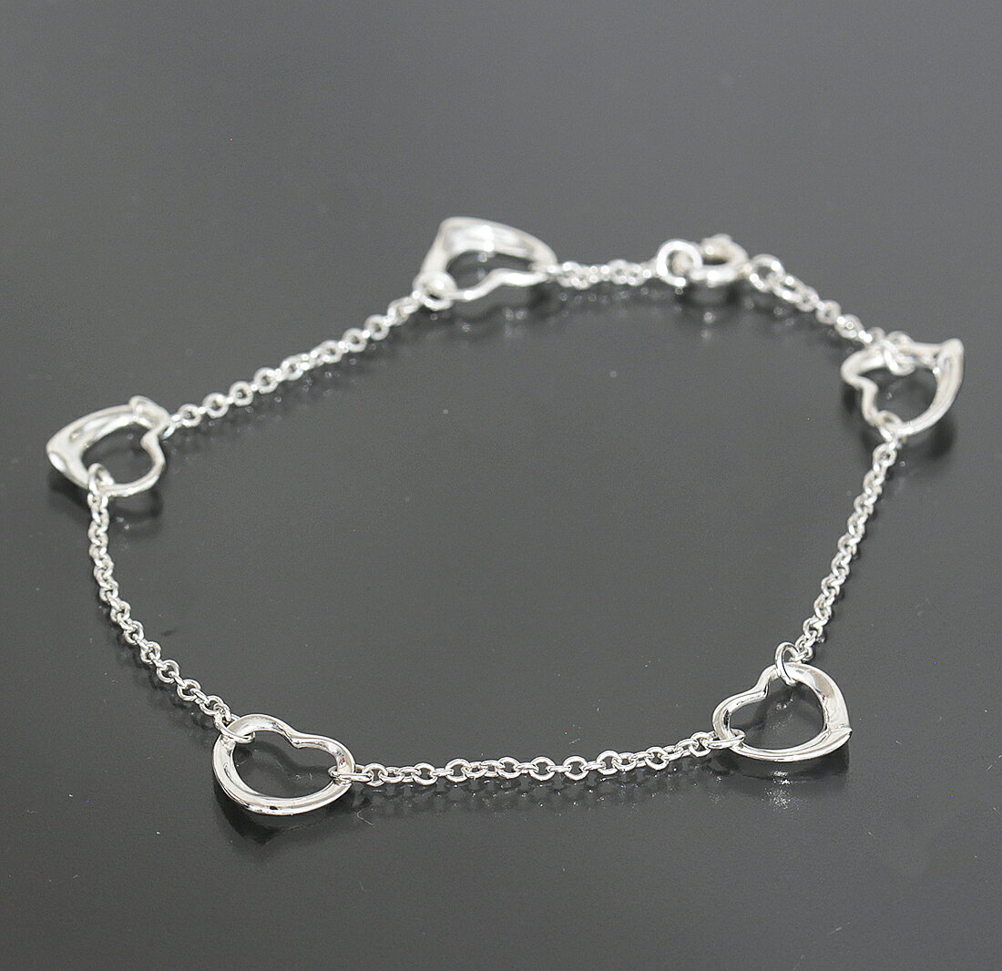 ティファニー オープンハート 5P チェーン ブレスレット 18cm SV925●バングル 新品仕上済 TIFFANY&Co. 6545A