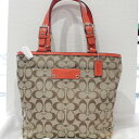 未使用保管品 コーチ ハンプトンズ シグネチャー トートバッグ オレンジ カーキ●COACH 5951A【中古】(4)