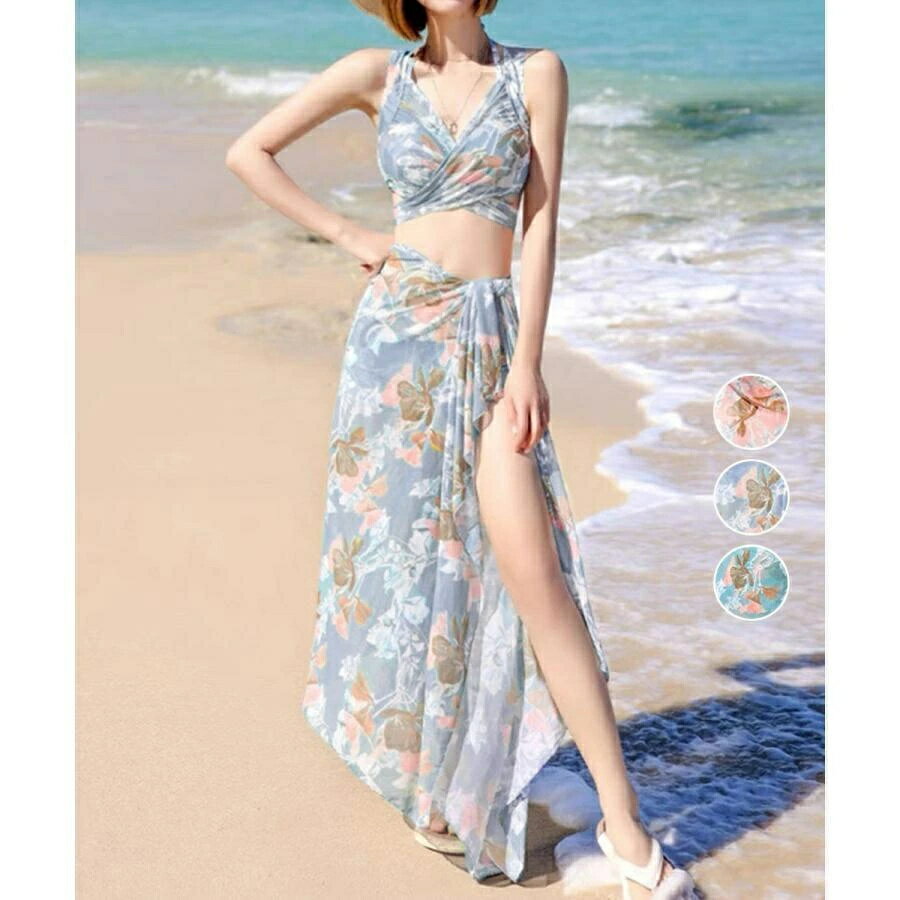 パレオ付｜【マラソン最大2000円オフ】夏 タンキニ 水着3点セットパレオ付き 韓国