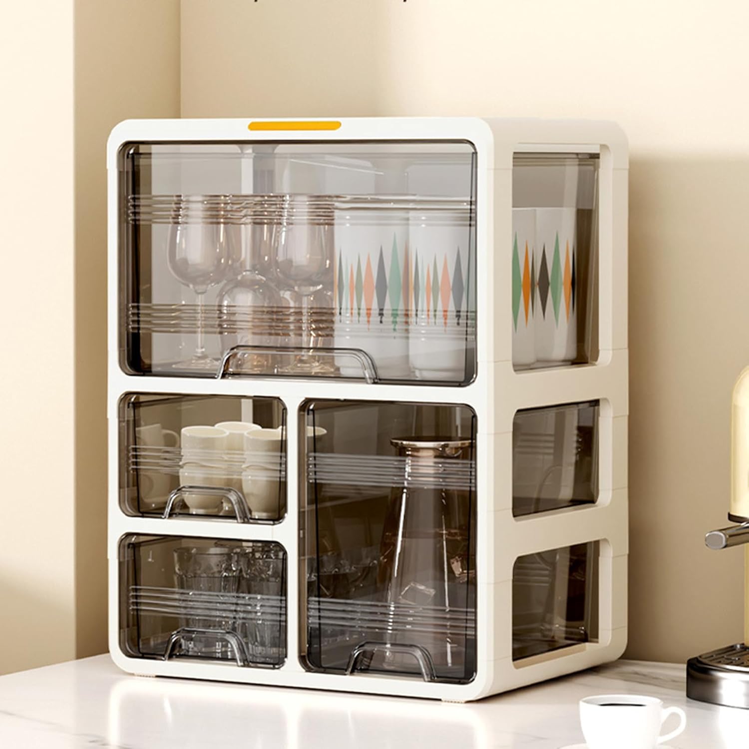 乐天商城 - 食器棚 上置き食器棚 幅33cm 2段 高さ41cm 一人暮らし キッチン収納 整理用品 ロータイプ コンパクト 透明 前開き 上置き 収納 おしゃれ プラスチック製 33*23*41 スリム 3段
